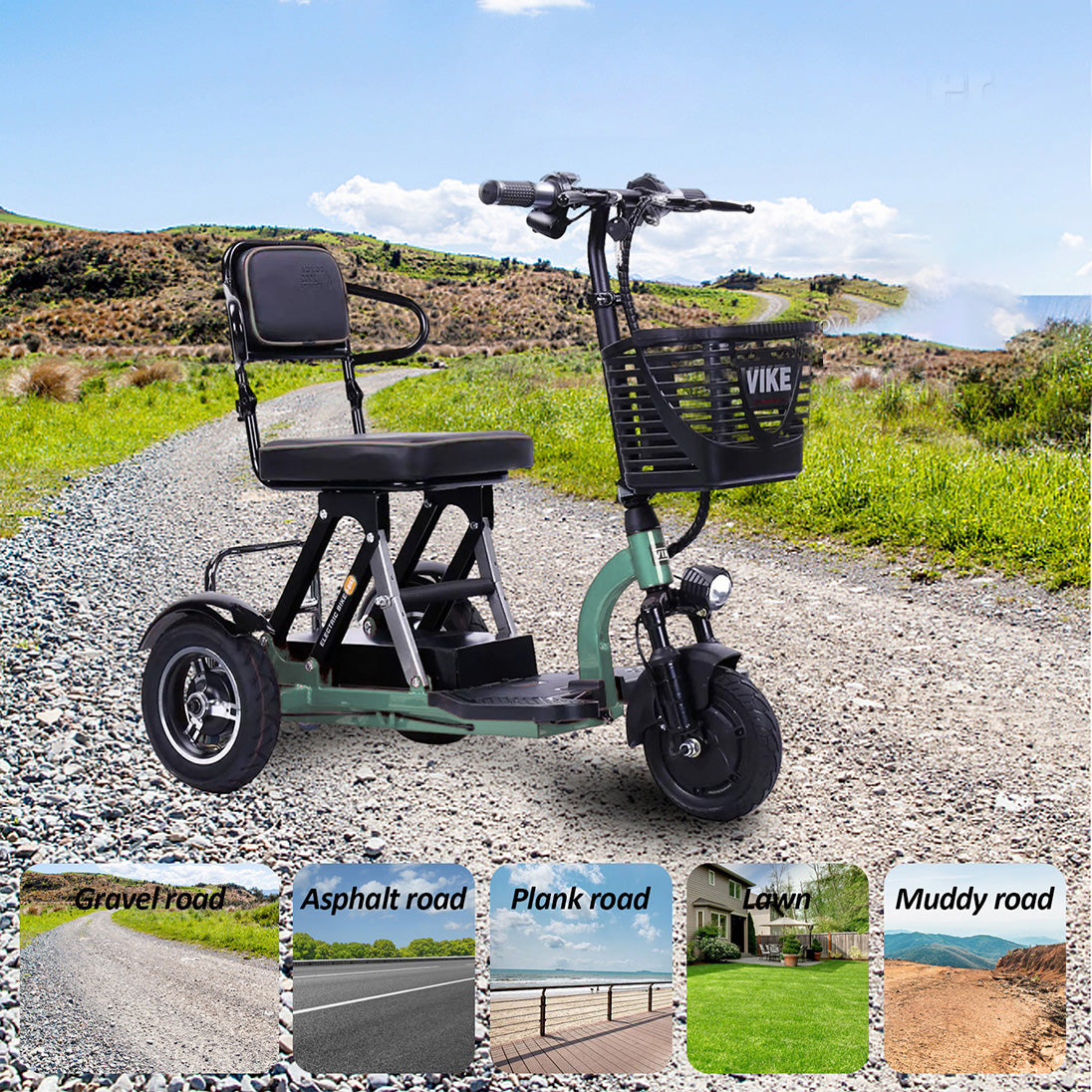 Electric Tricycle Olive Greenand &Red